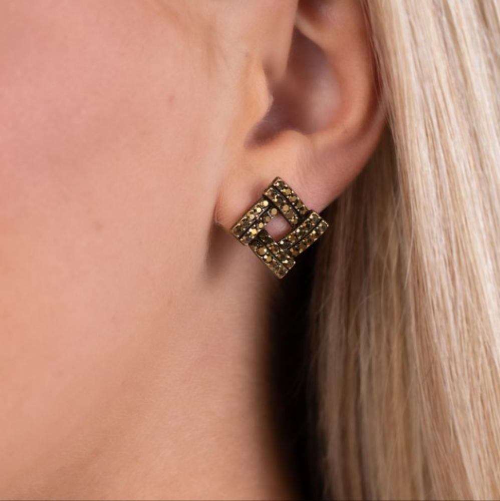 Brass Rhinestone Earrings
